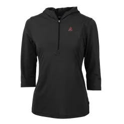 Women's Arizona Diamondbacks Cutter & Buck Black Virtue Eco Pique 3/4 Sleeve Half-Zip Pullover Hoodie