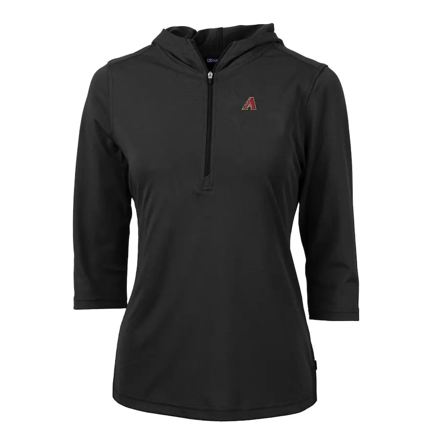 Women's Arizona Diamondbacks Cutter & Buck Black Virtue Eco Pique 3/4 Sleeve Half-Zip Pullover Hoodie 3 Women's Arizona Diamondbacks Cutter & Buck Black Virtue Eco Pique 3/4 Sleeve Half-Zip Pullover Hoodie
