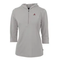 Women's Arizona Diamondbacks Cutter & Buck Gray Virtue Eco Pique 3/4 Sleeve Half-Zip Pullover Hoodie