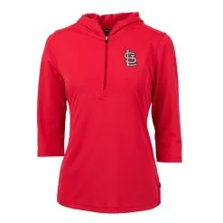 Women's St. Louis Cardinals Cutter & Buck Red Virtue Eco Pique 3/4 Sleeve Half-Zip Pullover Hoodie