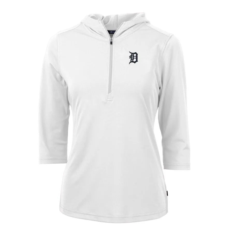 Women's Detroit Tigers Cutter & Buck White Virtue Eco Pique 3/4 Sleeve Half-Zip Pullover Hoodie 3 Women's Detroit Tigers Cutter & Buck White Virtue Eco Pique 3/4 Sleeve Half-Zip Pullover Hoodie