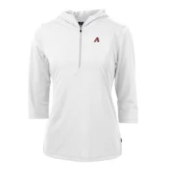 Women's Arizona Diamondbacks Cutter & Buck White Virtue Eco Pique 3/4 Sleeve Half-Zip Pullover Hoodie