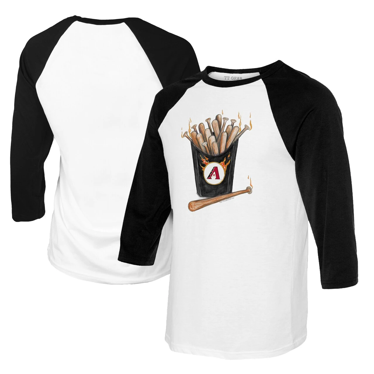 Women's Arizona Diamondbacks Tiny Turnip White/Black Hot Bats 3/4-Sleeve Raglan T-Shirt 3 Women's Arizona Diamondbacks Tiny Turnip White/Black Hot Bats 3/4-Sleeve Raglan T-Shirt