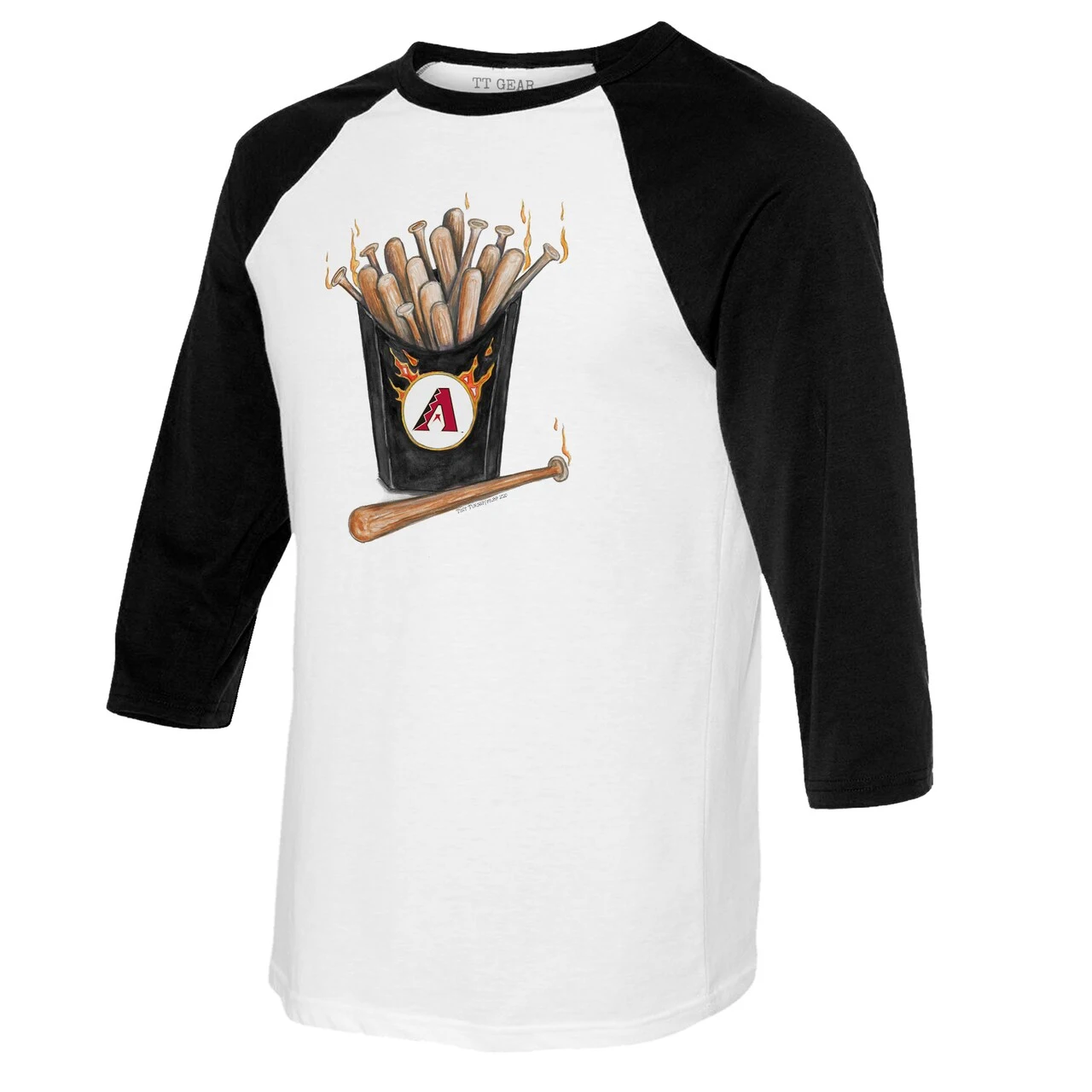 Women's Arizona Diamondbacks Tiny Turnip White/Black Hot Bats 3/4-Sleeve Raglan T-Shirt 4 Women's Arizona Diamondbacks Tiny Turnip White/Black Hot Bats 3/4-Sleeve Raglan T-Shirt - Image 2