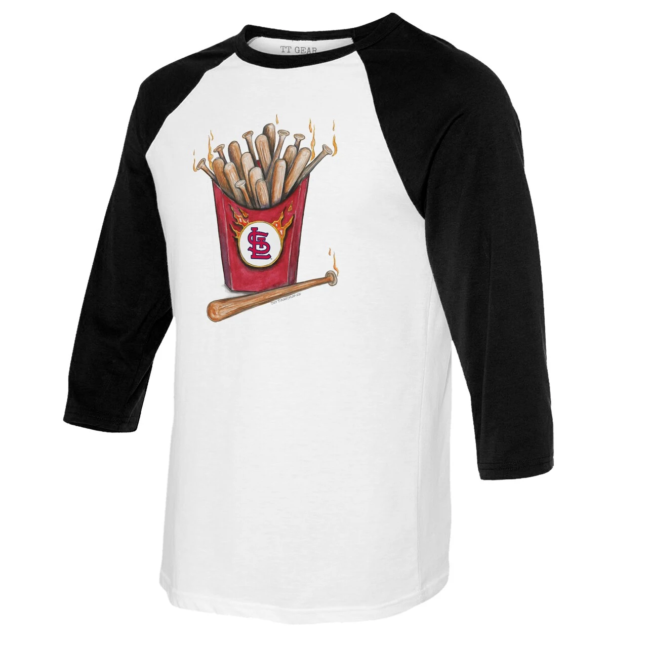 Women's St. Louis Cardinals Tiny Turnip White/Black Hot Bats 3/4-Sleeve Raglan T-Shirt 4 Women's St. Louis Cardinals Tiny Turnip White/Black Hot Bats 3/4-Sleeve Raglan T-Shirt - Image 2
