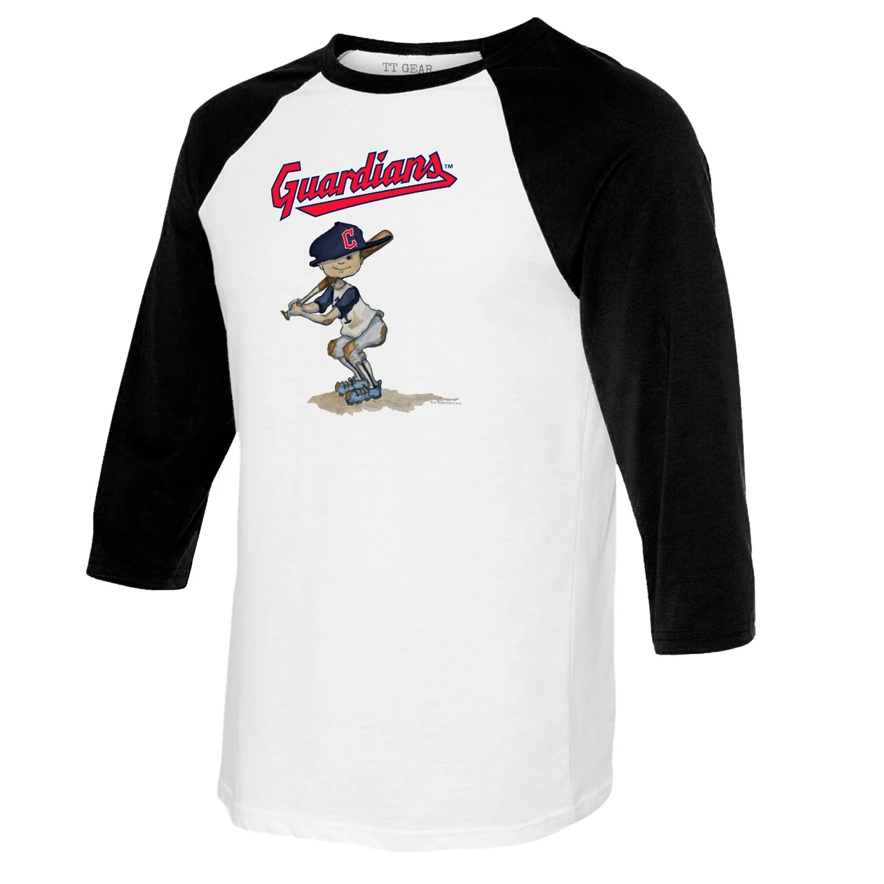 Women's Cleveland Guardians Tiny Turnip White/Black Slugger 3/4-Sleeve Raglan T-Shirt 4 Women's Cleveland Guardians Tiny Turnip White/Black Slugger 3/4-Sleeve Raglan T-Shirt - Image 2