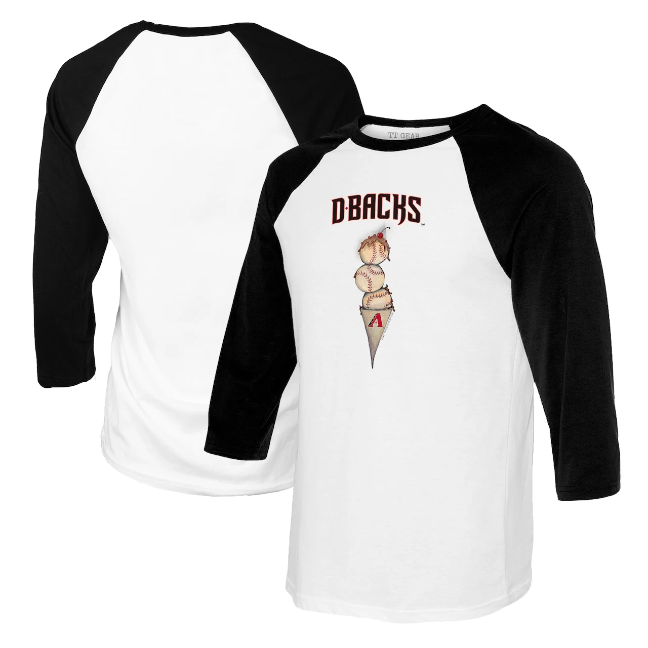 Women's Arizona Diamondbacks Tiny Turnip White/Black Triple Scoop 3/4-Sleeve Raglan T-Shirt 3 Women's Arizona Diamondbacks Tiny Turnip White/Black Triple Scoop 3/4-Sleeve Raglan T-Shirt