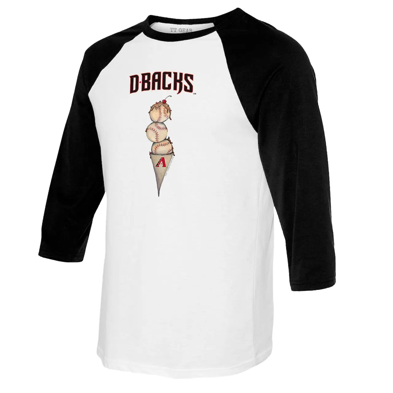 Women's Arizona Diamondbacks Tiny Turnip White/Black Triple Scoop 3/4-Sleeve Raglan T-Shirt 4 Women's Arizona Diamondbacks Tiny Turnip White/Black Triple Scoop 3/4-Sleeve Raglan T-Shirt - Image 2