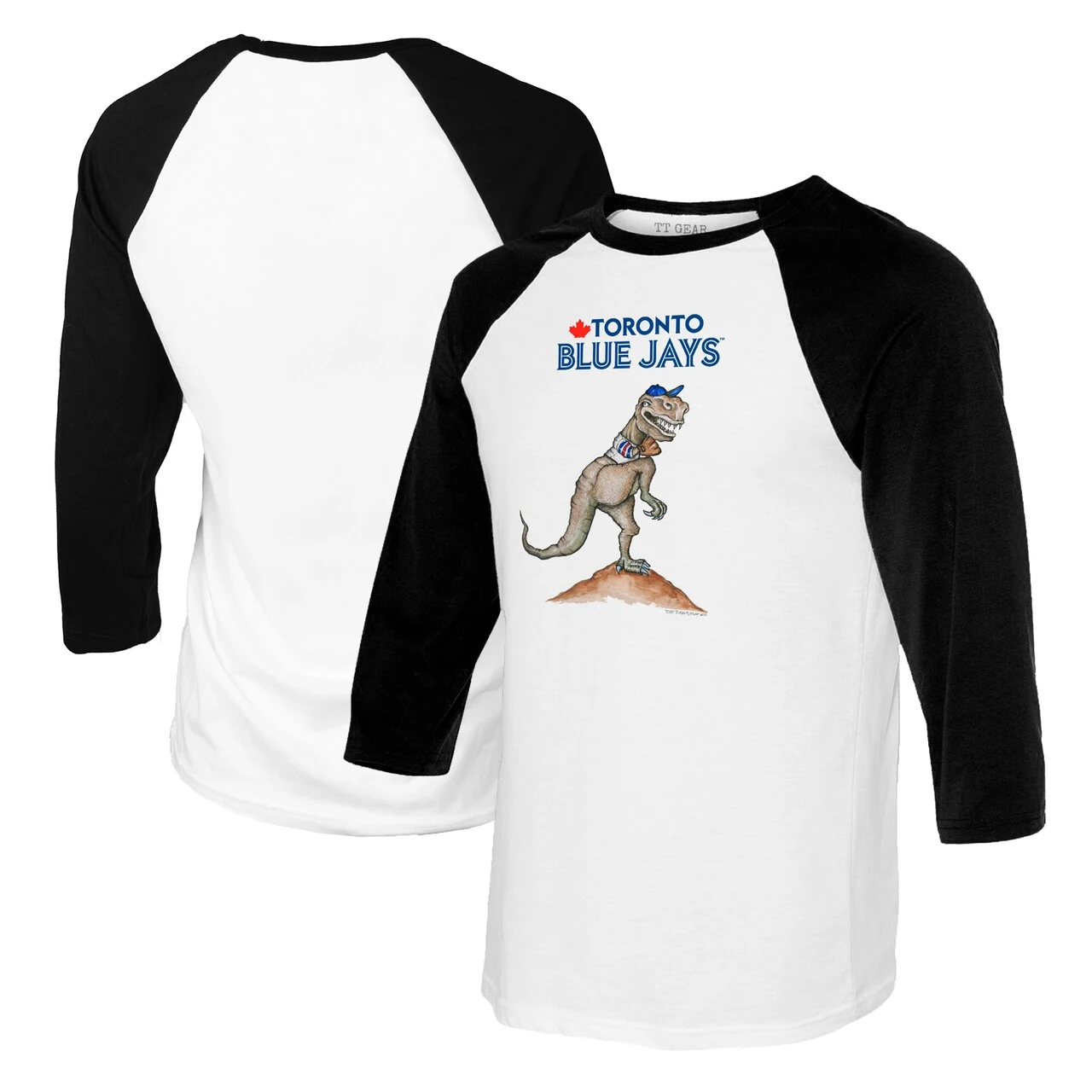 Women's Toronto Blue Jays Tiny Turnip White/Black TT Rex 3/4-Sleeve Raglan T-Shirt 3 Women's Toronto Blue Jays Tiny Turnip White/Black TT Rex 3/4-Sleeve Raglan T-Shirt