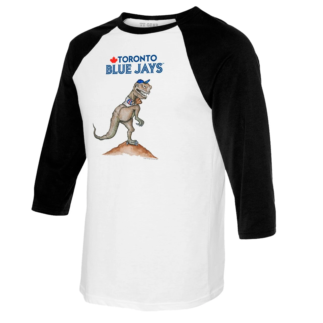 Women's Toronto Blue Jays Tiny Turnip White/Black TT Rex 3/4-Sleeve Raglan T-Shirt 4 Women's Toronto Blue Jays Tiny Turnip White/Black TT Rex 3/4-Sleeve Raglan T-Shirt - Image 2