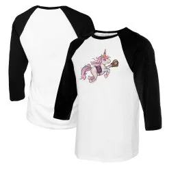 Women's Cleveland Guardians Tiny Turnip White/Black Unicorn 3/4-Sleeve Raglan T-Shirt