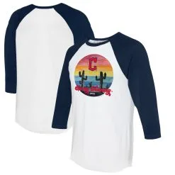 Women's Cleveland Guardians Tiny Turnip White/Navy 2023 Spring Training 3/4-Sleeve Raglan T-Shirt