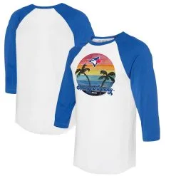 Women's Toronto Blue Jays Tiny Turnip White/Royal 2023 Spring Training 3/4-Sleeve Raglan T-Shirt