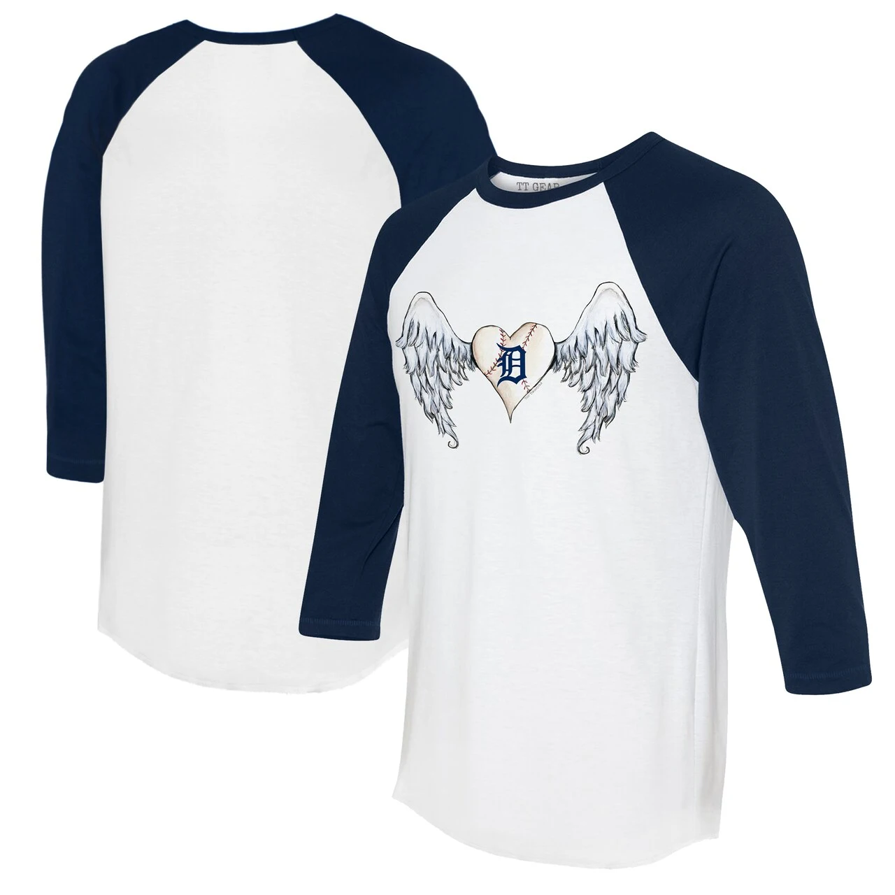 Women's Detroit Tigers Tiny Turnip White/Navy Angel Wings 3/4-Sleeve Raglan T-Shirt 3 Women's Detroit Tigers Tiny Turnip White/Navy Angel Wings 3/4-Sleeve Raglan T-Shirt