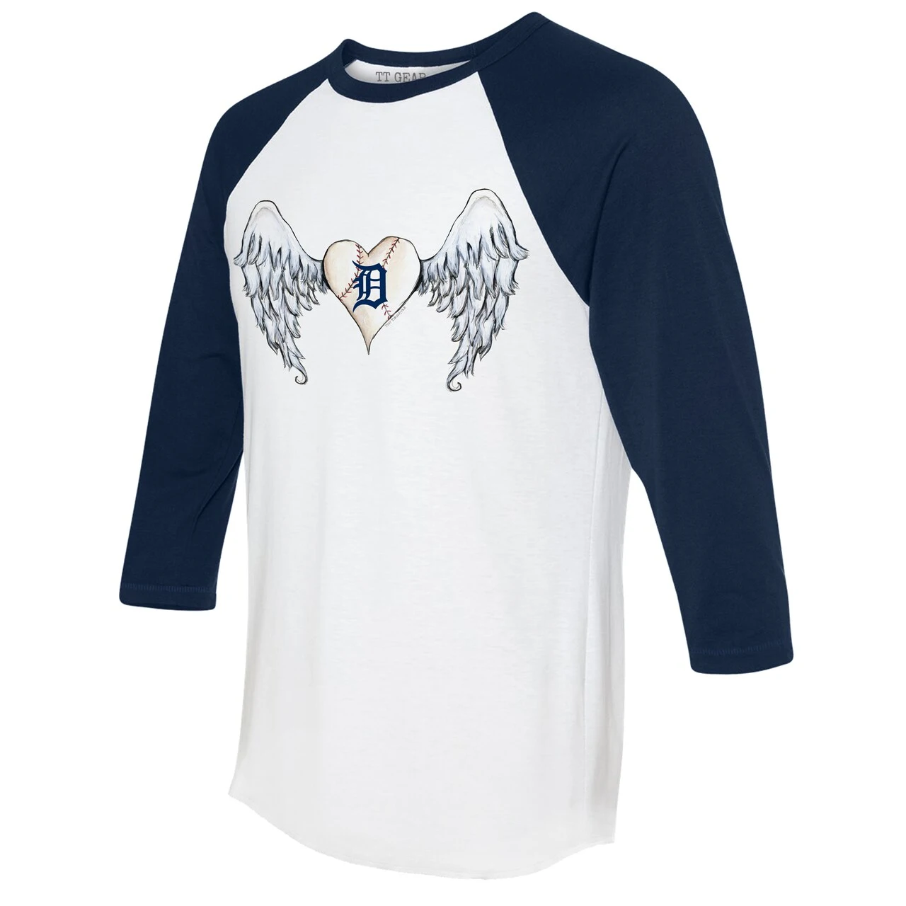 Women's Detroit Tigers Tiny Turnip White/Navy Angel Wings 3/4-Sleeve Raglan T-Shirt 4 Women's Detroit Tigers Tiny Turnip White/Navy Angel Wings 3/4-Sleeve Raglan T-Shirt - Image 2