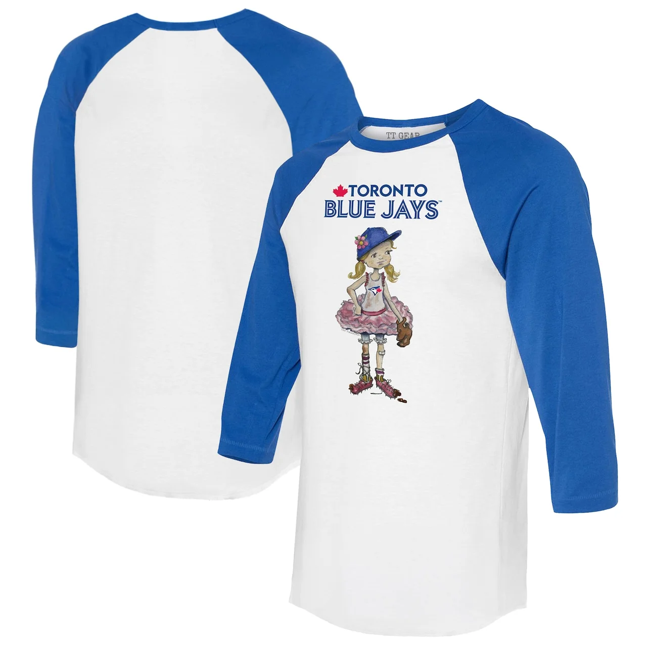 Women's Toronto Blue Jays Tiny Turnip White/Royal Babes 3/4-Sleeve Raglan T-Shirt 3 Women's Toronto Blue Jays Tiny Turnip White/Royal Babes 3/4-Sleeve Raglan T-Shirt