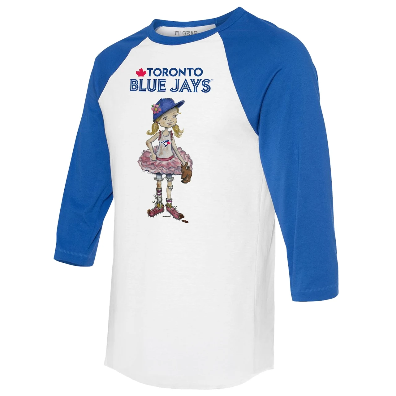 Women's Toronto Blue Jays Tiny Turnip White/Royal Babes 3/4-Sleeve Raglan T-Shirt 4 Women's Toronto Blue Jays Tiny Turnip White/Royal Babes 3/4-Sleeve Raglan T-Shirt - Image 2