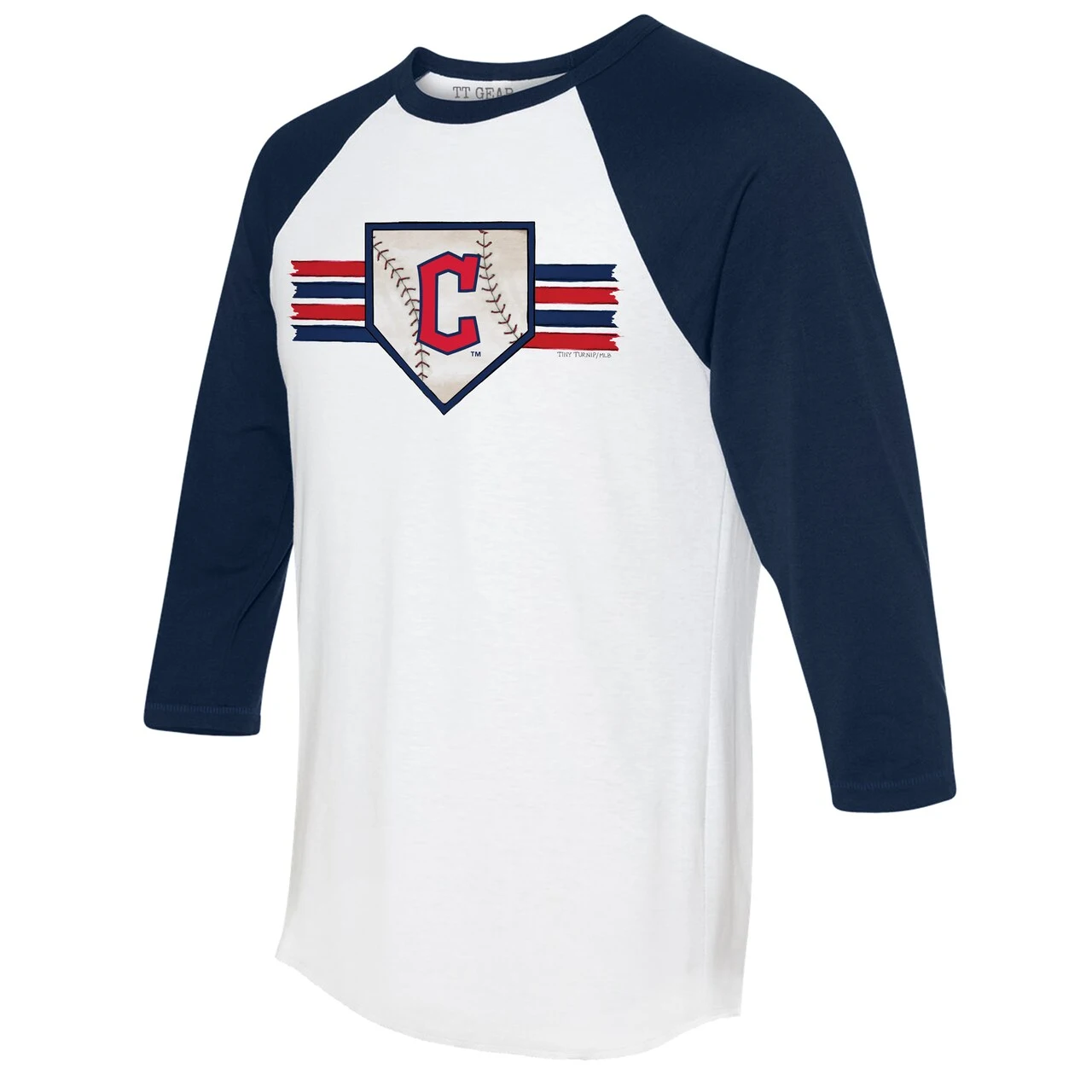 Women's Cleveland Guardians Tiny Turnip White/Navy Base Stripe 3/4-Sleeve Raglan T-Shirt 4 Women's Cleveland Guardians Tiny Turnip White/Navy Base Stripe 3/4-Sleeve Raglan T-Shirt - Image 2