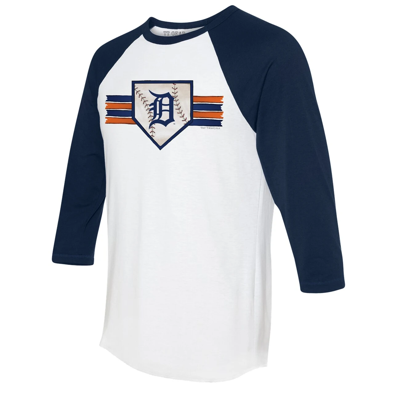 Women's Detroit Tigers Tiny Turnip White/Navy Base Stripe 3/4-Sleeve Raglan T-Shirt 4 Women's Detroit Tigers Tiny Turnip White/Navy Base Stripe 3/4-Sleeve Raglan T-Shirt - Image 2