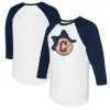 Women's Cleveland Guardians Tiny Turnip White/Navy Baseball Bow 3/4-Sleeve Raglan T-Shirt