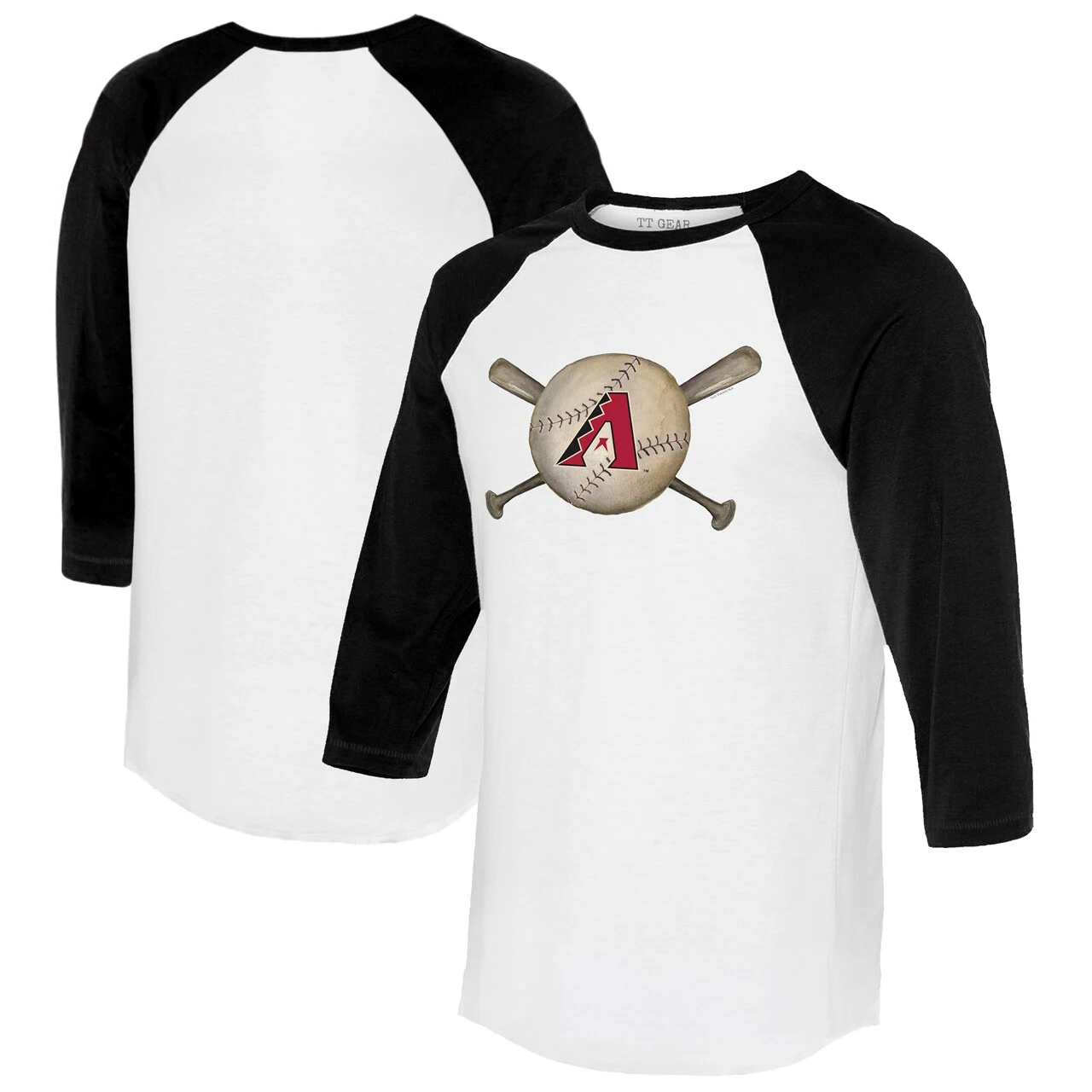 Women's Arizona Diamondbacks Tiny Turnip White/Black Baseball Cross Bats 3/4-Sleeve Raglan T-Shirt 3 Women's Arizona Diamondbacks Tiny Turnip White/Black Baseball Cross Bats 3/4-Sleeve Raglan T-Shirt