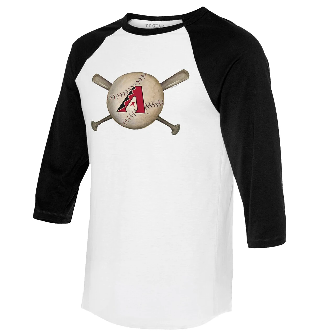Women's Arizona Diamondbacks Tiny Turnip White/Black Baseball Cross Bats 3/4-Sleeve Raglan T-Shirt 4 Women's Arizona Diamondbacks Tiny Turnip White/Black Baseball Cross Bats 3/4-Sleeve Raglan T-Shirt - Image 2