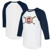 Women's Cleveland Guardians Tiny Turnip White/Navy Baseball Cross Bats 3/4-Sleeve Raglan T-Shirt