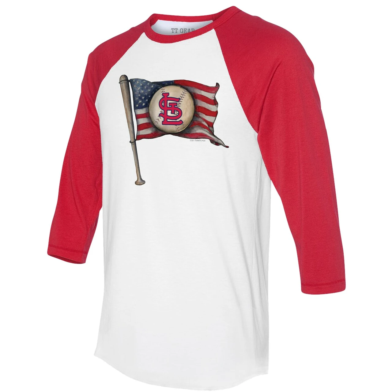 Women's St. Louis Cardinals Tiny Turnip White/Red Baseball Flag 3/4-Sleeve Raglan T-Shirt 4 Women's St. Louis Cardinals Tiny Turnip White/Red Baseball Flag 3/4-Sleeve Raglan T-Shirt - Image 2