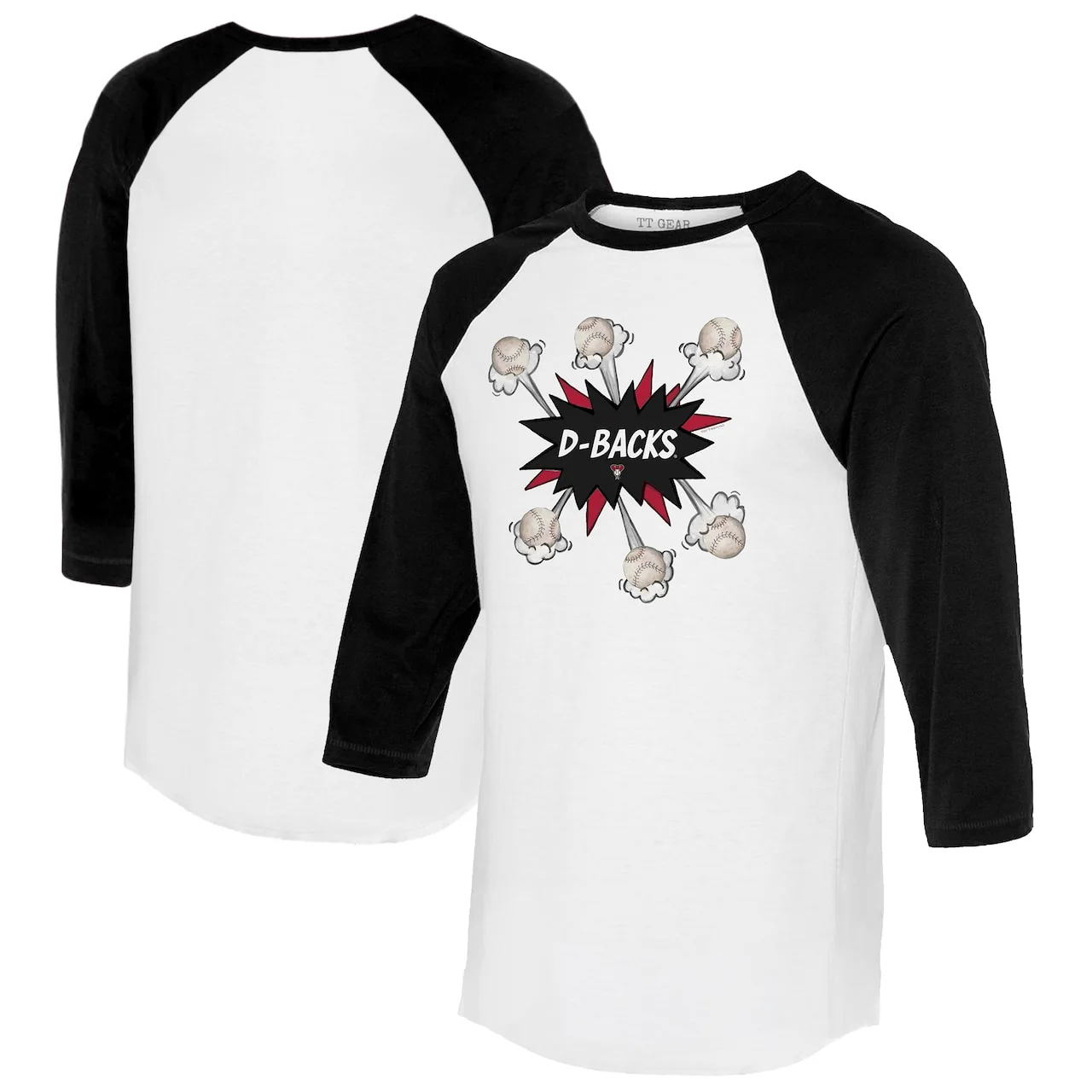 Women's Arizona Diamondbacks Tiny Turnip White/Black Baseball Pow 3/4-Sleeve Raglan T-Shirt 3 Women's Arizona Diamondbacks Tiny Turnip White/Black Baseball Pow 3/4-Sleeve Raglan T-Shirt