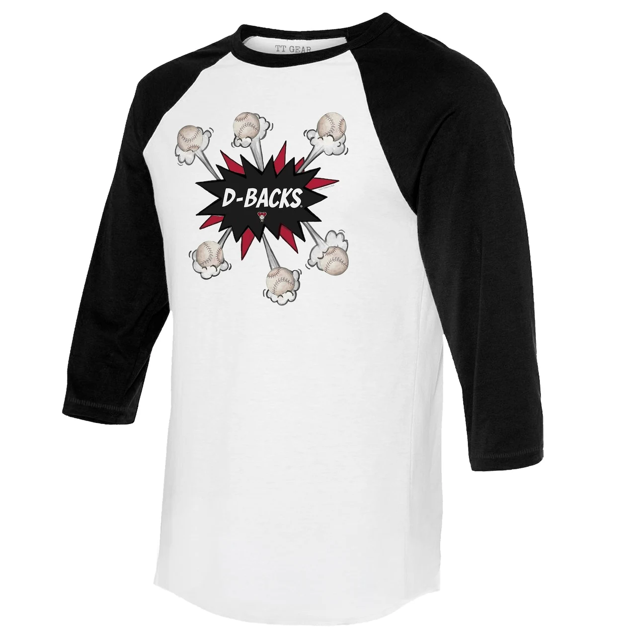 Women's Arizona Diamondbacks Tiny Turnip White/Black Baseball Pow 3/4-Sleeve Raglan T-Shirt 4 Women's Arizona Diamondbacks Tiny Turnip White/Black Baseball Pow 3/4-Sleeve Raglan T-Shirt - Image 2