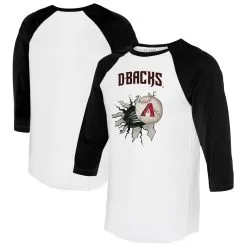 Women's Arizona Diamondbacks Tiny Turnip White/Black Baseball Tear 3/4-Sleeve Raglan T-Shirt