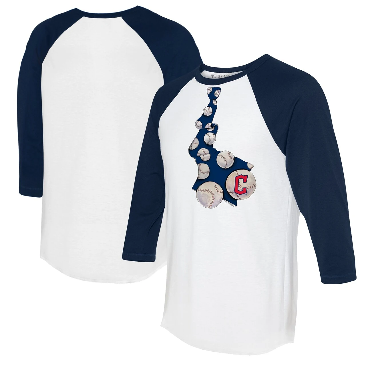 Women's Cleveland Guardians Tiny Turnip White/Navy Baseball Tie 3/4-Sleeve Raglan T-Shirt 3 Women's Cleveland Guardians Tiny Turnip White/Navy Baseball Tie 3/4-Sleeve Raglan T-Shirt