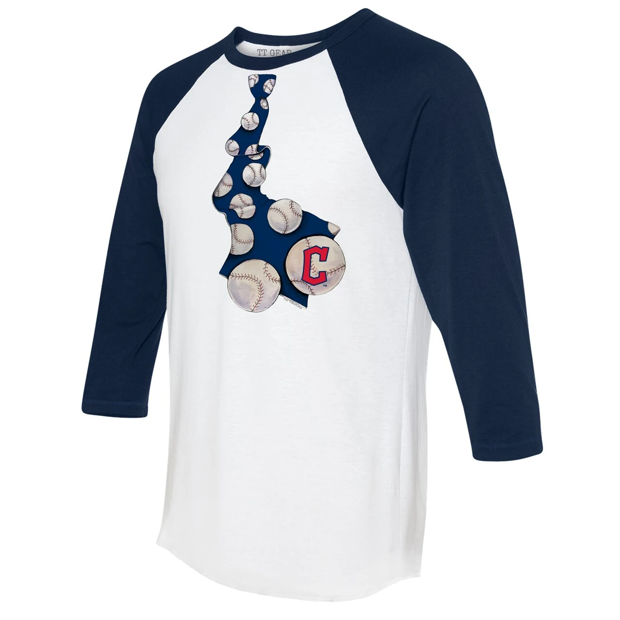Women's Cleveland Guardians Tiny Turnip White/Navy Baseball Tie 3/4-Sleeve Raglan T-Shirt 4 Women's Cleveland Guardians Tiny Turnip White/Navy Baseball Tie 3/4-Sleeve Raglan T-Shirt - Image 2