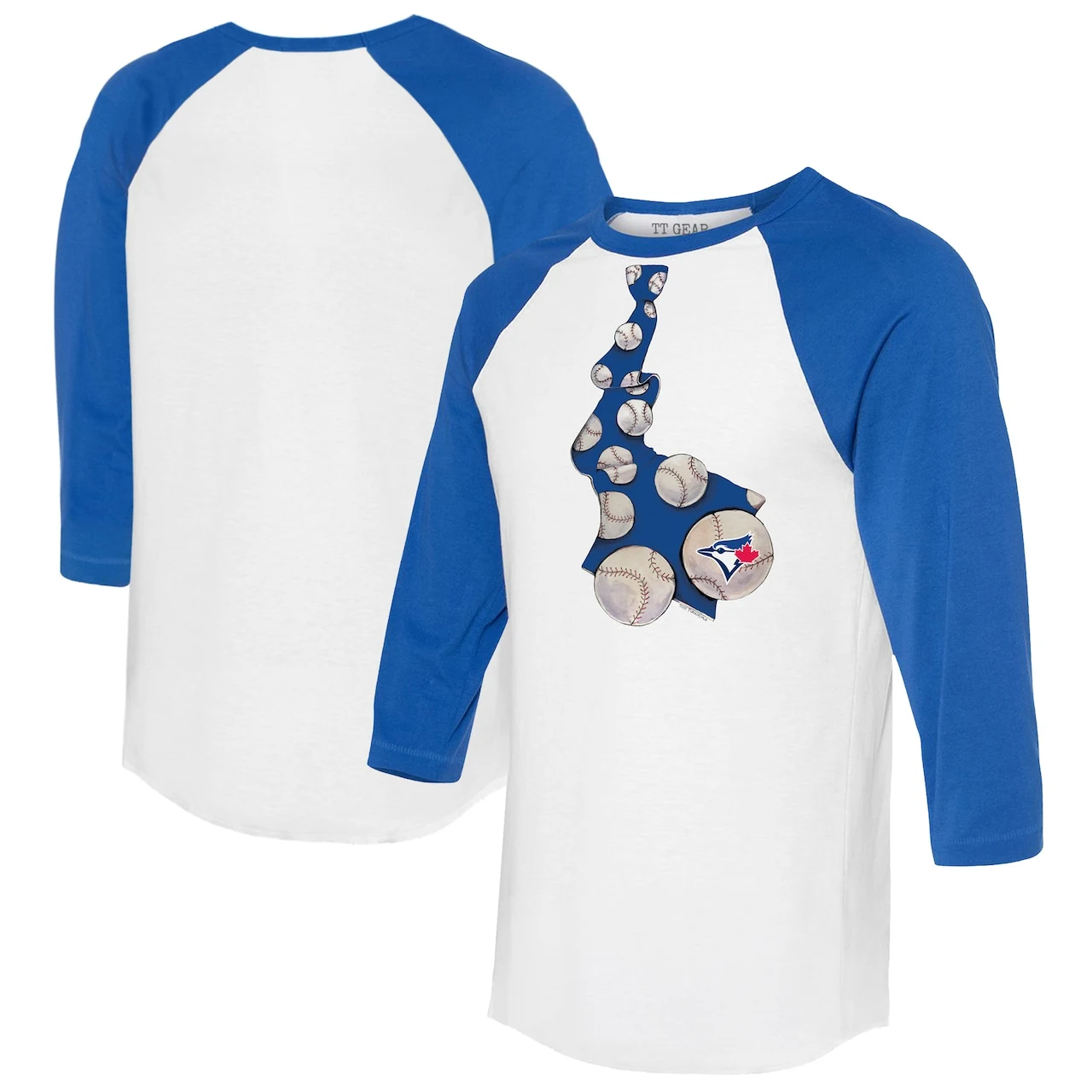Women's Toronto Blue Jays Tiny Turnip White/Royal Baseball Tie 3/4-Sleeve Raglan T-Shirt 3 Women's Toronto Blue Jays Tiny Turnip White/Royal Baseball Tie 3/4-Sleeve Raglan T-Shirt