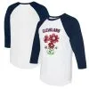 Women's Cleveland Guardians Tiny Turnip White/Navy Blooming Baseballs 3/4-Sleeve Raglan T-Shirt