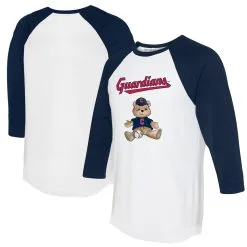 Women's Cleveland Guardians Tiny Turnip White/Navy Teddy Boy 3/4-Sleeve Raglan T-Shirt