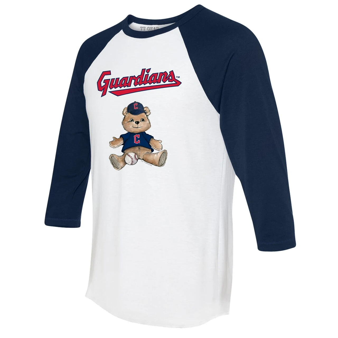 Women's Cleveland Guardians Tiny Turnip White/Navy Teddy Boy 3/4-Sleeve Raglan T-Shirt 4 Women's Cleveland Guardians Tiny Turnip White/Navy Teddy Boy 3/4-Sleeve Raglan T-Shirt - Image 2