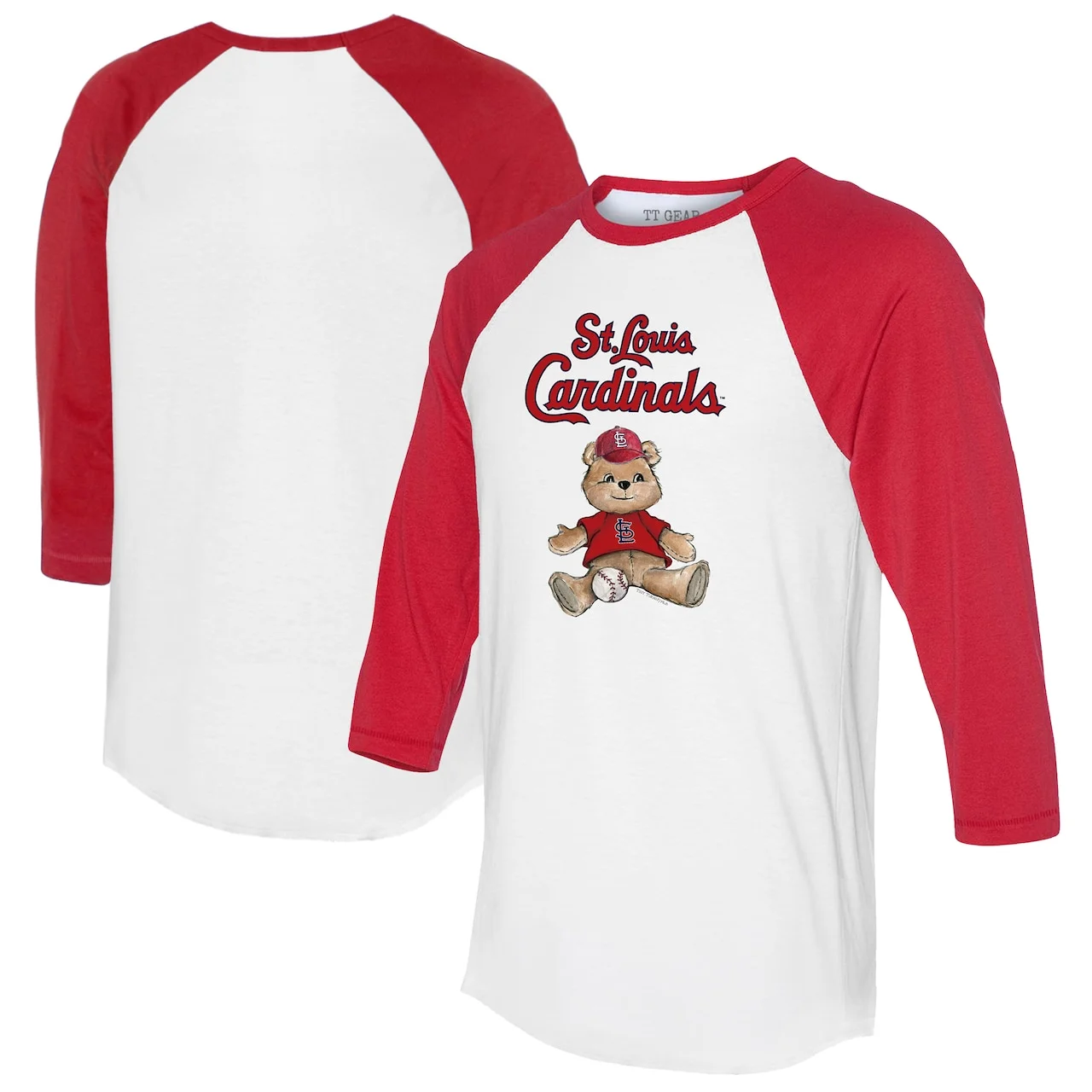 Women's St. Louis Cardinals Tiny Turnip White/Red Teddy Boy 3/4-Sleeve Raglan T-Shirt 3 Women's St. Louis Cardinals Tiny Turnip White/Red Teddy Boy 3/4-Sleeve Raglan T-Shirt