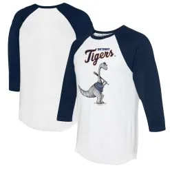 Women's Detroit Tigers Tiny Turnip White/Navy Bronto 3/4-Sleeve Raglan T-Shirt