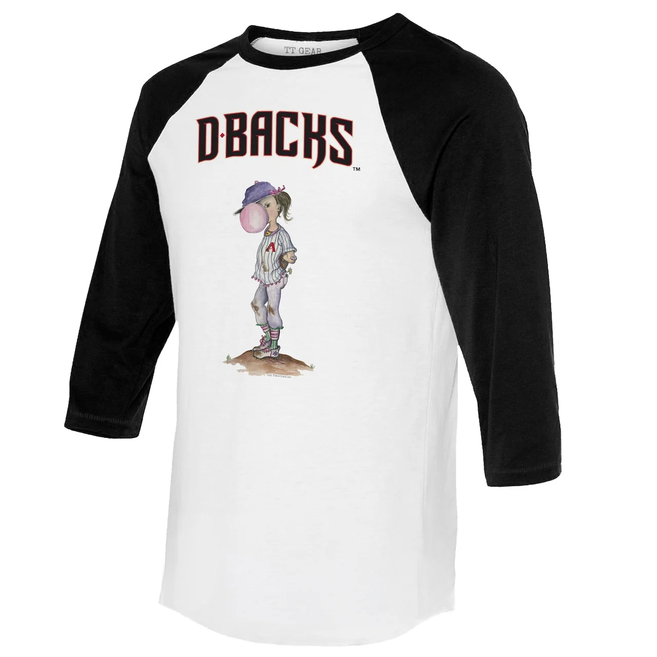 Women's Arizona Diamondbacks Tiny Turnip White/Black Bubbles 3/4-Sleeve Raglan T-Shirt 4 Women's Arizona Diamondbacks Tiny Turnip White/Black Bubbles 3/4-Sleeve Raglan T-Shirt - Image 2