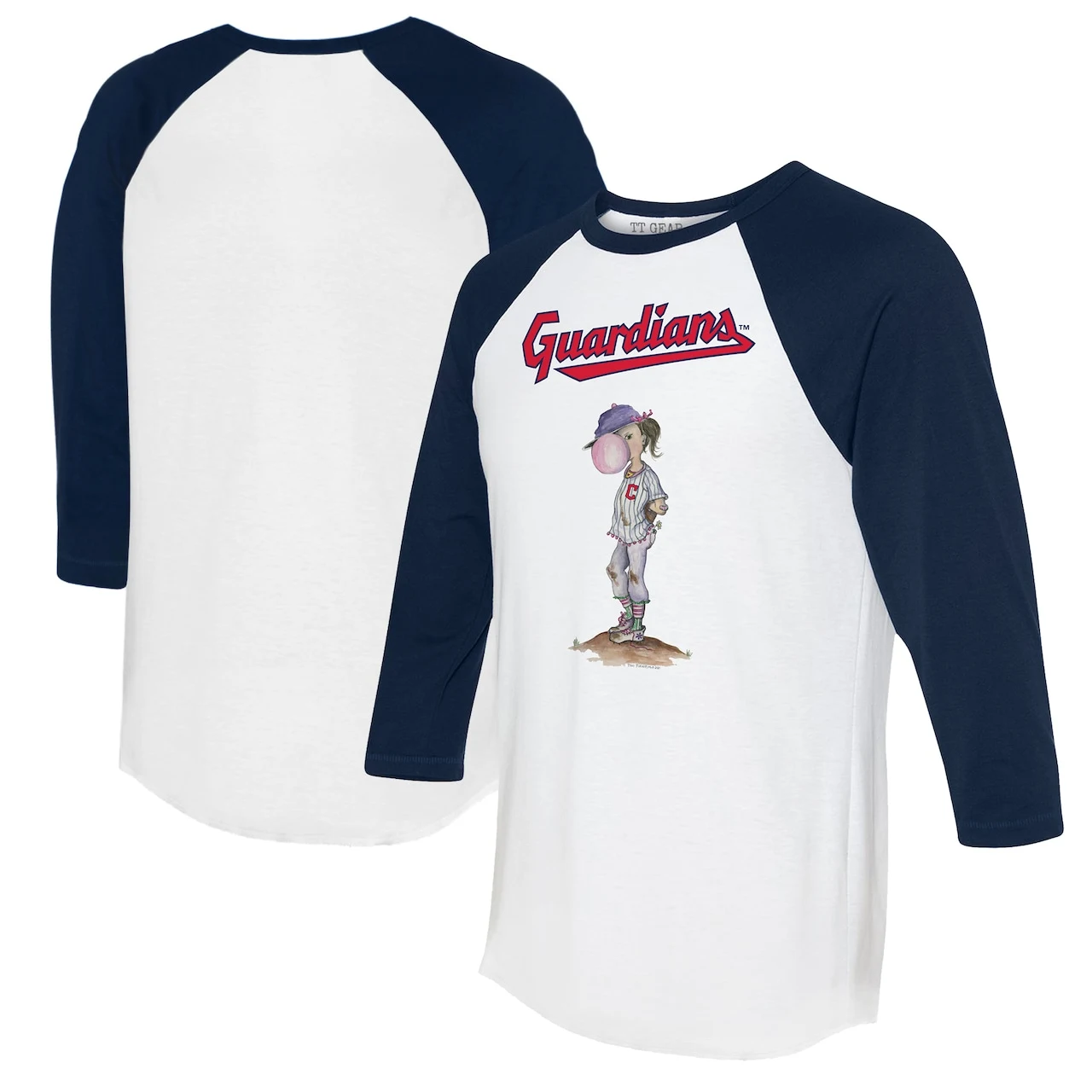 Women's Cleveland Guardians Tiny Turnip White/Navy Bubbles 3/4-Sleeve Raglan T-Shirt 3 Women's Cleveland Guardians Tiny Turnip White/Navy Bubbles 3/4-Sleeve Raglan T-Shirt
