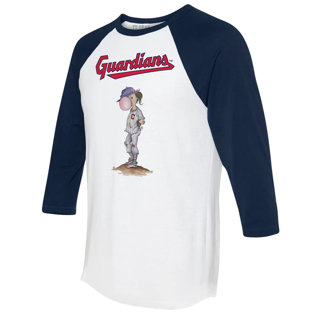Women's Cleveland Guardians Tiny Turnip White/Navy Bubbles 3/4-Sleeve Raglan T-Shirt 4 Women's Cleveland Guardians Tiny Turnip White/Navy Bubbles 3/4-Sleeve Raglan T-Shirt - Image 2