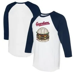 Women's Cleveland Guardians Tiny Turnip White/Navy Burger 3/4-Sleeve Raglan T-Shirt