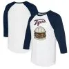 Women's Detroit Tigers Tiny Turnip White/Navy Burger 3/4-Sleeve Raglan T-Shirt