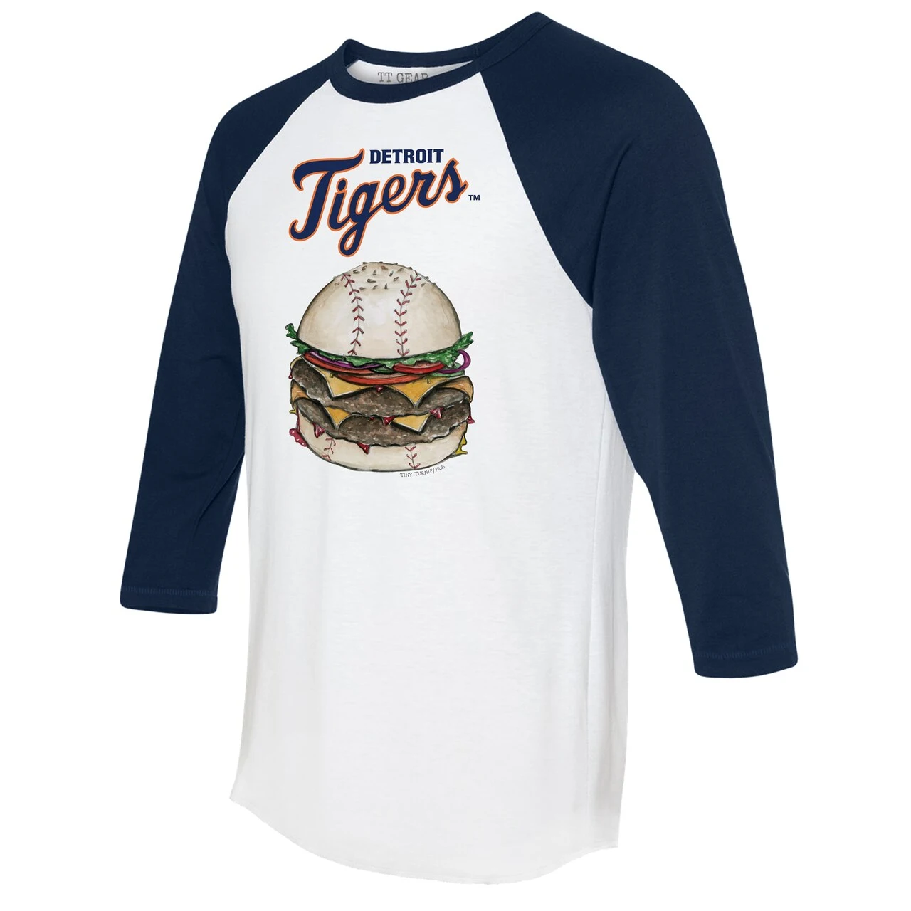 Women's Detroit Tigers Tiny Turnip White/Navy Burger 3/4-Sleeve Raglan T-Shirt 4 Women's Detroit Tigers Tiny Turnip White/Navy Burger 3/4-Sleeve Raglan T-Shirt - Image 2