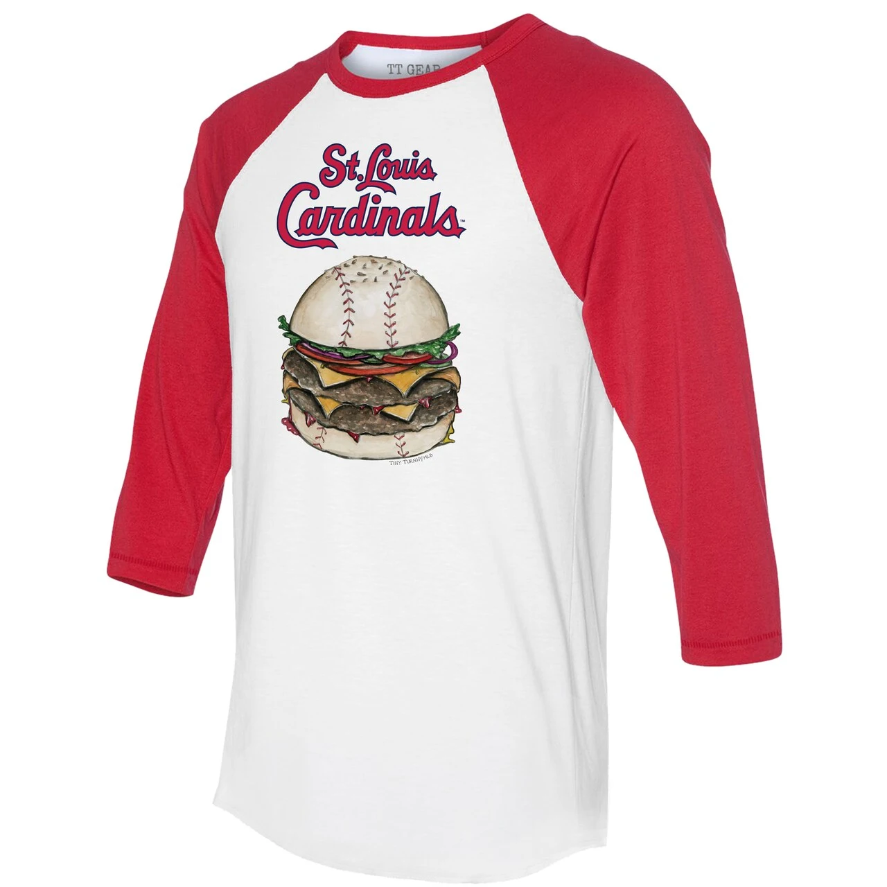 Women's St. Louis Cardinals Tiny Turnip White/Red Burger 3/4-Sleeve Raglan T-Shirt 4 Women's St. Louis Cardinals Tiny Turnip White/Red Burger 3/4-Sleeve Raglan T-Shirt - Image 2