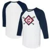 Women's Cleveland Guardians Tiny Turnip White/Navy Diamond Cross Bats 3/4-Sleeve Raglan T-Shirt