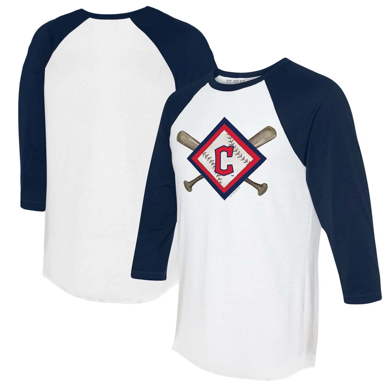 Women's Cleveland Guardians Tiny Turnip White/Navy Diamond Cross Bats 3/4-Sleeve Raglan T-Shirt 3 Women's Cleveland Guardians Tiny Turnip White/Navy Diamond Cross Bats 3/4-Sleeve Raglan T-Shirt