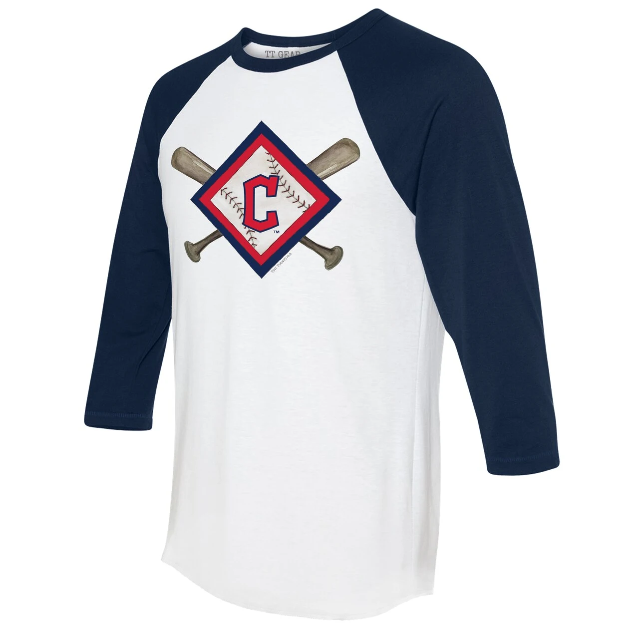 Women's Cleveland Guardians Tiny Turnip White/Navy Diamond Cross Bats 3/4-Sleeve Raglan T-Shirt 4 Women's Cleveland Guardians Tiny Turnip White/Navy Diamond Cross Bats 3/4-Sleeve Raglan T-Shirt - Image 2