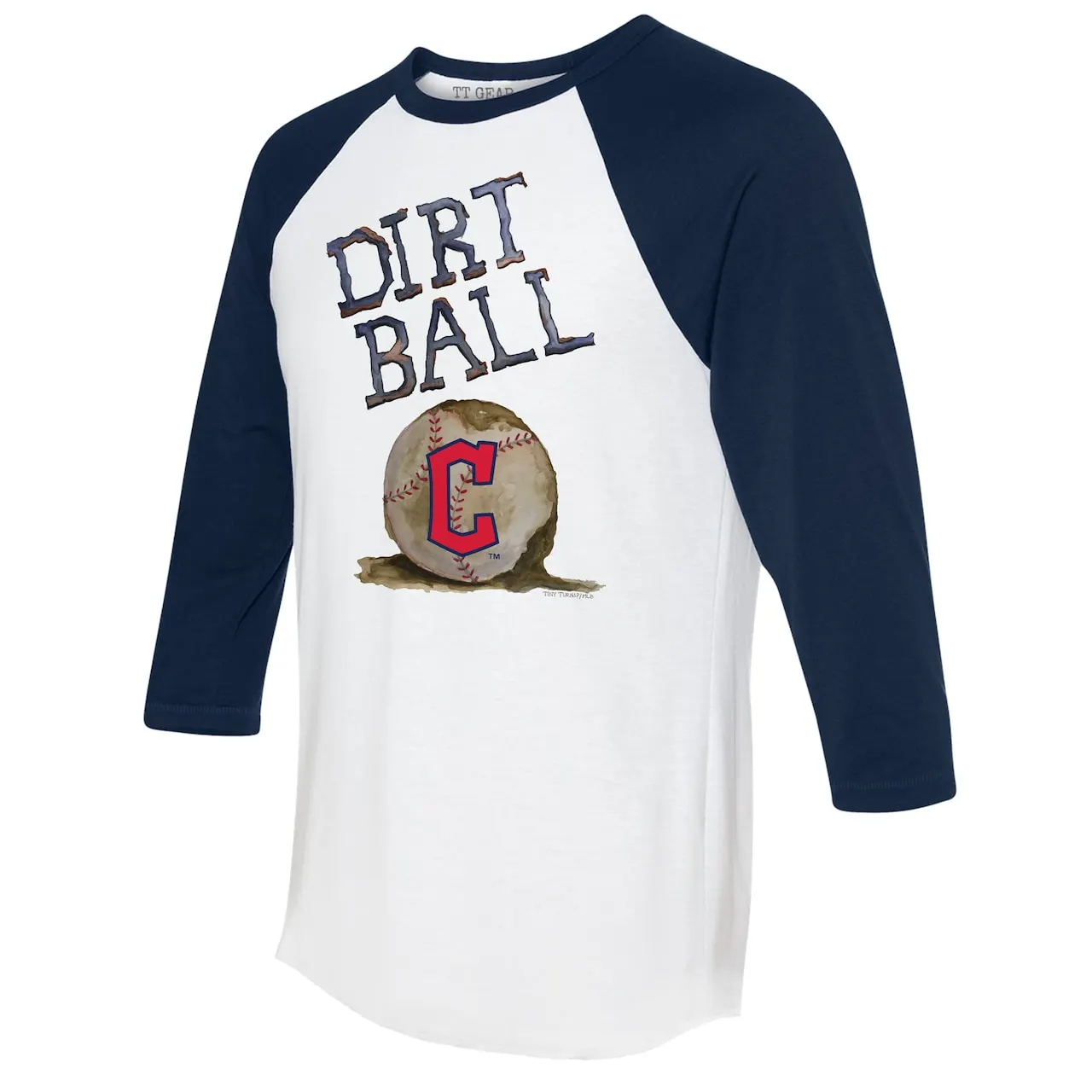 Women's Cleveland Guardians Tiny Turnip White/Navy Dirt Ball 3/4-Sleeve Raglan T-Shirt 4 Women's Cleveland Guardians Tiny Turnip White/Navy Dirt Ball 3/4-Sleeve Raglan T-Shirt - Image 2